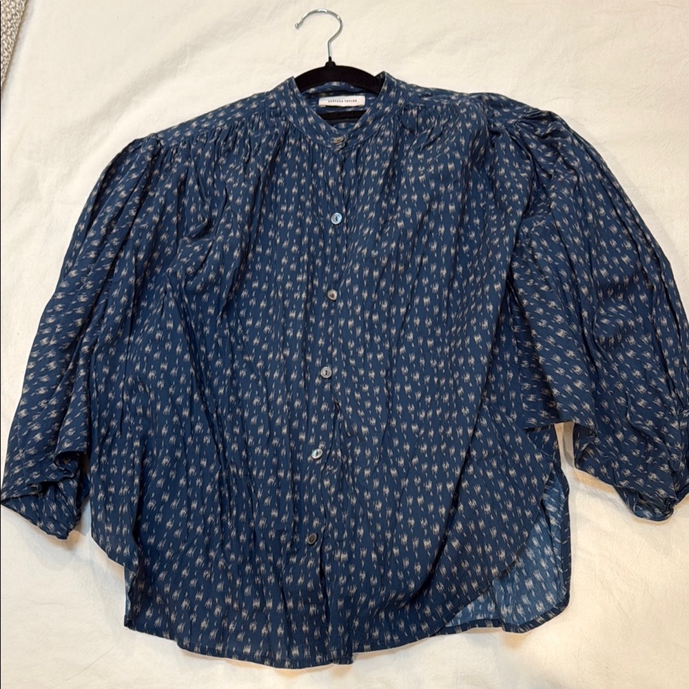 Rebecca Taylor Blue Patterned Button-Up Blouse